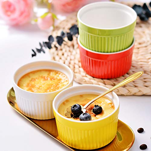Foraineam 12 Pack 6 oz Ramekins Bakeware 6 Colors Porcelain Souffle Dishes Dessert Custard Baking Cups for Souffle, Creme Brulee and Ice Cream - Image 6