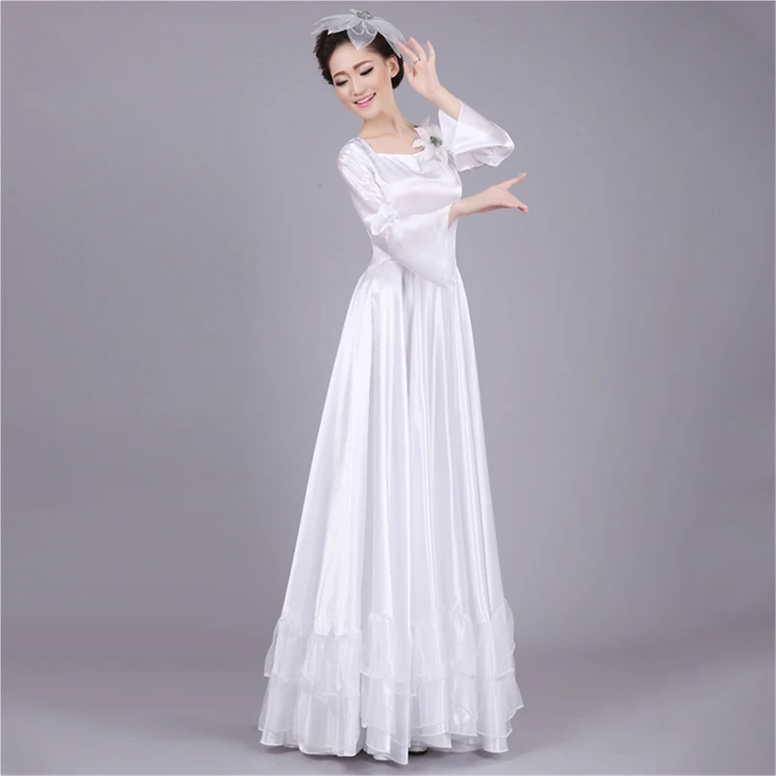 Vestido de baile flamenco 360/540/720 grados for mujer, con abertura salón, falda vuelo grande, traje actuación coro for escenario para Bailar Flamenco