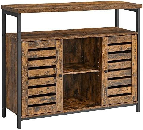 VASAGLE Buffet Cabinet, Sideboard Storage Cabinets with Compartments, Adjustable Shelves, Louvered Doors, 13.8 x 39.4 x 32.1 Inches, Rustic Brown and Black