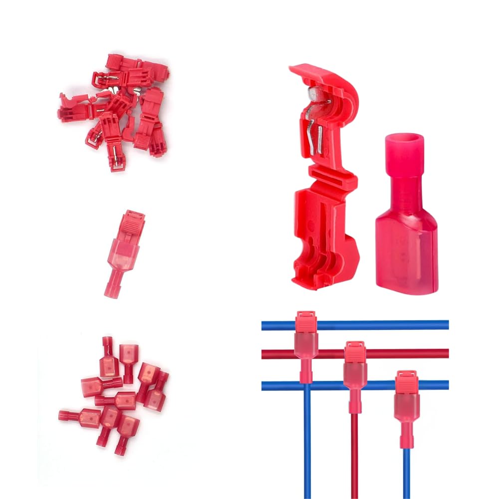 Durvient.com® T Tap Wire Automotive Connectors Red 22-18AWG Waterproof Wire Splice Quick Disconnect Insulated Male Electrical Terminal (Pack of 10)-image-44