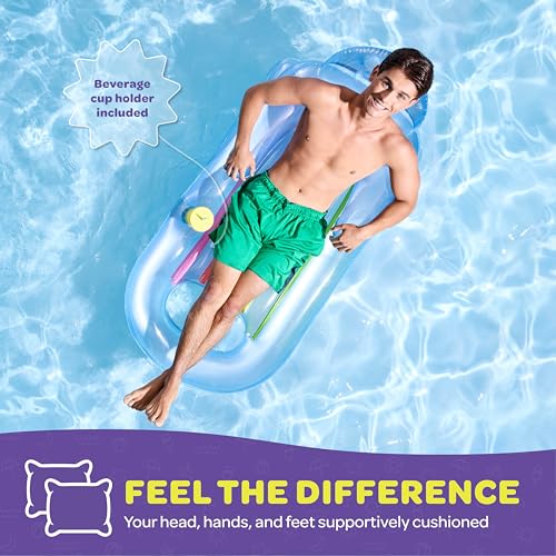 Pool Floats [Set of 2] Inflatable Lounge with Headrest & Cup Holder Inflatable Pool Floats Adult, Pool Float Comes in 2 Fun Colors, Blue & Pearlescent Silver, (60" X 33) Fun Floats for Swimming Pool. - Thumbnail 5