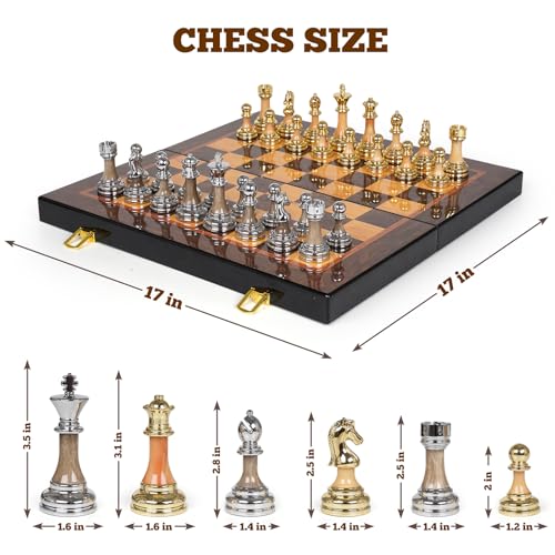 Set de Ajedrez Grande de Metal y Acrílico con Tablero Plegable de Madera 17" miniatura 6