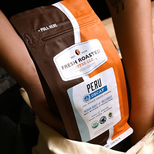 Image of Fresh Roasted Coffee, Organic Peru Water-Processed Decaf Drip Ground Coffee, Medium Roast, USDA Organic, 3rd Party Tested for Mold, Mycotoxin & Pesticides, Kosher, 12 oz