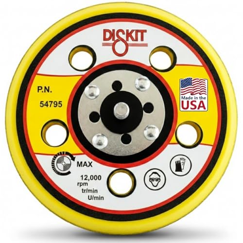 Diskit Core Series 5 Inch Replacement Sanding Pad, Hook & Loop, 5/16″-24 Male, Soft, Standard Profile, 5 Holes