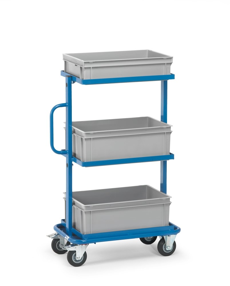 Fetra Transportgeräte mteca32902 Wagen mit Tablett F für Boxen mit 3 Boxen, 820 mm Länge x 450 mm Breite x 1282 mm Höhe, Blau