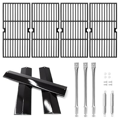 Hipoilk Grill Parts for Oklahoma Joe's Longhorn Combo 3-Burner Charcoal/Gas Smoker 15202029, 12201767, Heat Plates, Burners and Cast Iron Grill Grates Replacement for Oklahoma Joe Smoker Accessories