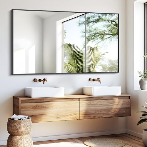 Image of DESBING Black Bathroom Mirror for Wall, 30x50 Inch Rectangle Mirrors with Metal Frame, Modern Vanity Wall Mirror Decor for Entryway Hangs, Bathroom Living Room Horizontal or Vertical