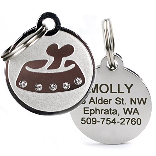 GoTags Designer Pet ID Tags in Stainless Steel for Dogs and Cats, Custom Engraved with 4 Lines of Personalized ID, Cute, Unique Pet Tags in Several Fun Designs
