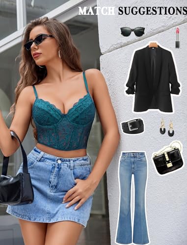 Image of Avidlove Lace Bralette for Women V Neck Bustier Corset Tops with Underwired Racerback Adjustable Strap Crop Top