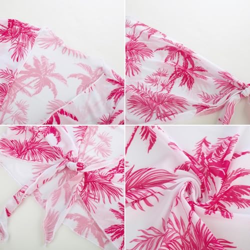 Image of GRACE KARIN Girls Bathing Suit Adjustable Taniki Swimsuit Tie Front 4 Piece Bikini Set with Kimono Cover Up 6-14