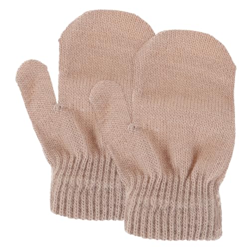 UPKOCH Knit Mittens for Winter Extra Thick Warm Gloves for Boys and Knitted Design Light Brown for Cold Weather Protection