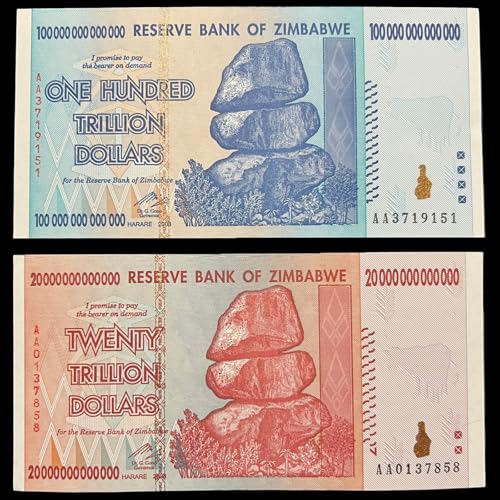 Zimbabwe 20 & 100 Trillion Dollar Banknote Money UNC Currency Hyperinflation