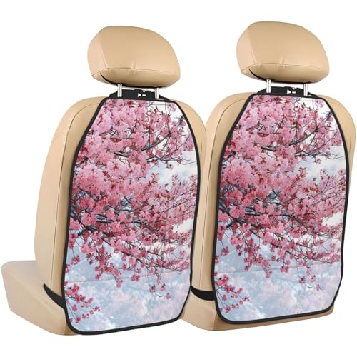 JTNWEC Cherry Blossoms Tree Print Car Seat Kick Mats with Organisers 2 Pack Backseat Protector Seat Covers for Your Car, SUV, or Truck