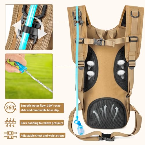 Image of Hydration Backpack, Tactical Molle Water with 2L TPU Water Bladder, for Men Women Lightweight Water Backpack, Hydration Pack for Hiking, Biking, Climbing and Hunting, Khaki