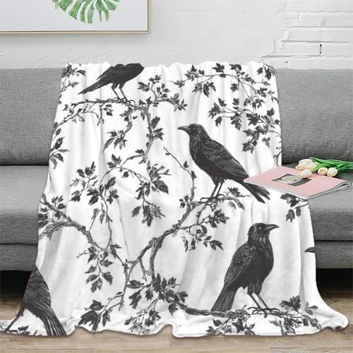 Couverture Lit Douce Flanelle Impression 3D Corbeau Obscurité