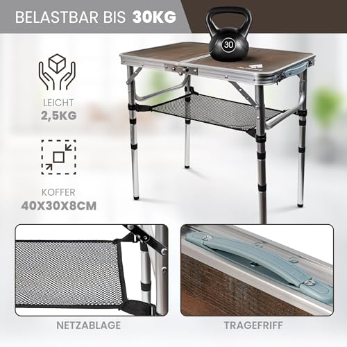 ALPINEZ 60x40 Campingtisch klappbar höhenverstellbar | Beistelltisch Outdoor Klapptisch Camping Tisch klein | Balkon Grilltisch Picknicktisch | Kompakt & Leicht