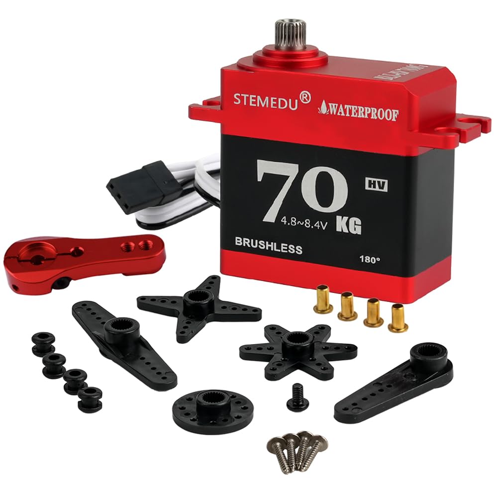 70KG Brushless Servo High Torque Digital RC Servo Motor BLS-HV70MG Waterproof All-Metal High Voltage 4.8~8.4V Steering Servo for 1:8 1:10 RC Car, Control Angle 180 Degree