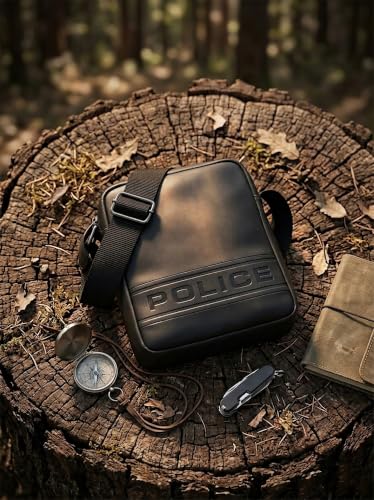 Image of Police Premium Small Crossbody Bag for Men | Compact Sling Bag with Main Compartment & Multi-Utility Pocket | Adjustable Shoulder Strap | Lightweight Everyday Travel Bag | Black