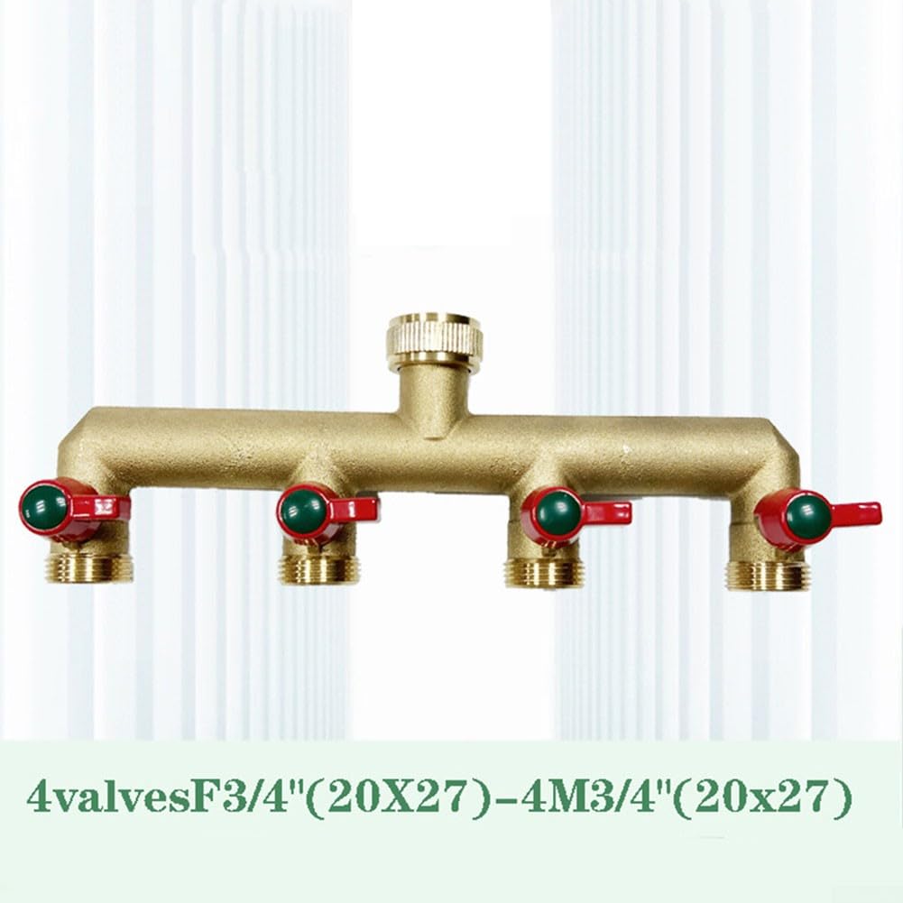 Distribuidor de grifo de agua de latón de 4 vías para manguera de jardín con cuatro salidas de 3/4 pulgadas galvanizadas
