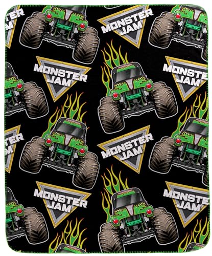 Jay Franco Kids Plush Throw Blanket Soft & Cozy Fleece Throw for Bedroom & Couch Dcor Official Licensed Product Black - Monster Jam 40x50 - Travel Blanket