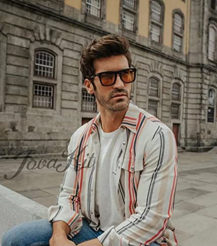 JOVAKIT Fashion Square Sunglasses for Men Women Trendy Flat Lens Sun Glasses Outdoor Sports Driving Sunnies UV400 Protection (Black/Orange)4