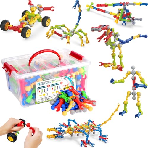Stem Kids Building Toys for Ages 6-8 Boys Girls, 125 PCS Building Blocks Games for Boys 3-5, Educational Learning Toys for 3 4 5 6 7 8 Year Old, with Large Storage Box, Ideal Christmas Birthday Gifts