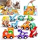Anginne Dinosaurier-Holzzug mit 2 in 1 Spielmatte/Aufbewahrungstasche - Dinosaurier Spielzeug ab 1 Jahr Spiele ab 2 3 4 Jahren - Montessori Spielzeug ab 1 Jahr - Geschenk für Junge Mädchen 1-4 Jahre