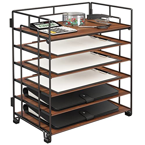 LUCYCAZ Briefablage 6 FäCher Ablage Schreibtisch Holz Und Metall BüRobedarf Papierablage Dokumentenablage FüR BüRo , Schule Und Haus Cover