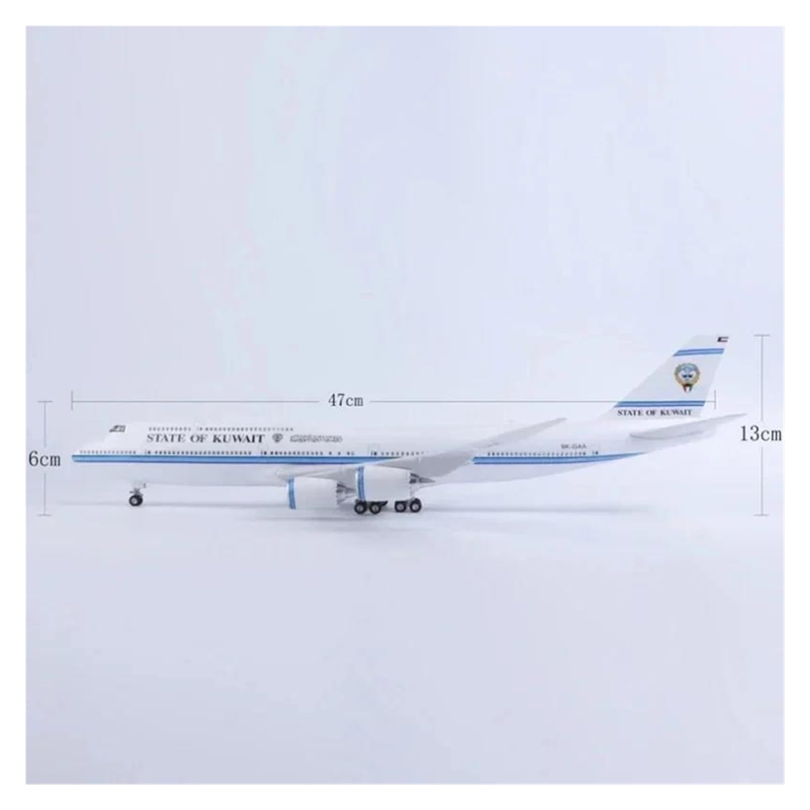 Odlewane zabawki samolotowe w skali 1/150 dla kuwejckiego modelu samolotu B747 model samolotu odlewany samolot wykwintna dekoracja samolotu do kolekcji i ekspozycji (ze światłem)