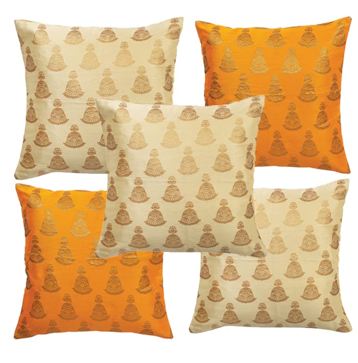 KREEVAL Dhupion-Silk 150TC Self Desinged Cushion Covers, 14 X 14 Inch or 35 X 35 cms, Set of 5, Multicolor (B09BZTRJSN) Amazon Price History, Amazon Price Tracker