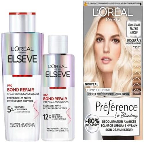 L'Oréal Paris Set Elseve Pro Bond Repair Pre-Sos 200 ml + Champú sin sulfatos 200 ml + Preferencia Decoloración Platino Absolu