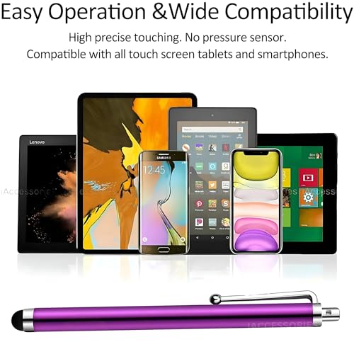 iAccessories Universal Capacitive Stylus Pen Compatible with All Touch Screens Devices Mobile Phones Android Tablet iOS Windows Smartphones - Pack of 10 | Purple