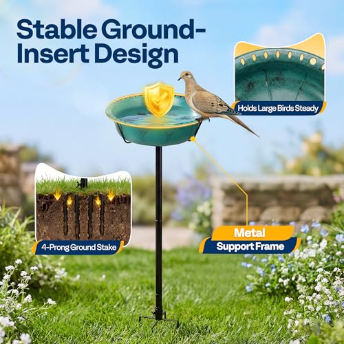 VIVOHOME Bird Bath for Outside, Outdoor 13'' Birdbath Bowl with Metal Ground Stake, Weather-Resistant ABS Bird Bath and Feeder for Garden, 1.45 Gallons, Green by VIVOHOME - Used condition - Image 5