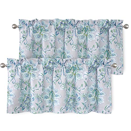 Driftaway Alyssa Jacobean Elegant Floral Leaves Pattern Thermal Insulated Blackout Lined Rod Pocket Window Curtain Valance For Kitchen Café 2 Pack 52 Inch By 18 Inch Plus 2 Inch Header Gray #TOP4