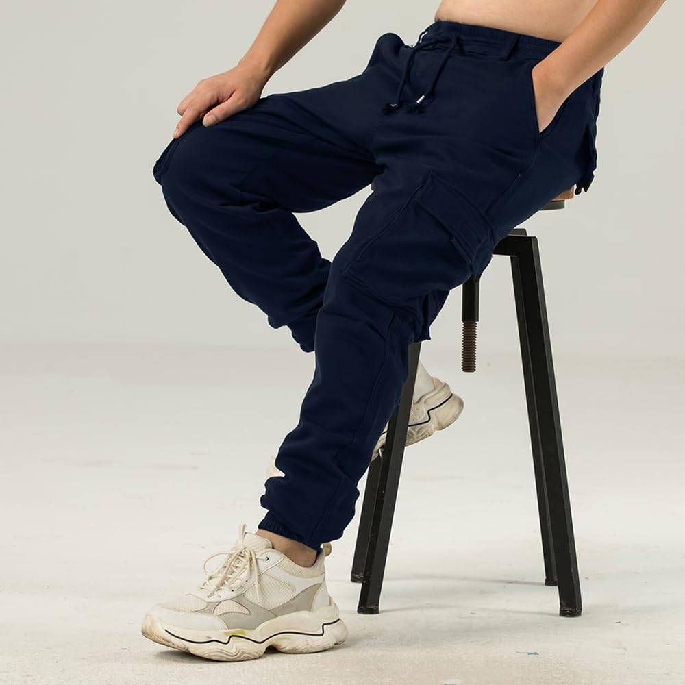 TONY BACKER Pantaloni Cargo Uomo in Maglia di Cotone Multitasche Laterali Casual e Chiusura Coulisse e i Lacci nella Vita 7905