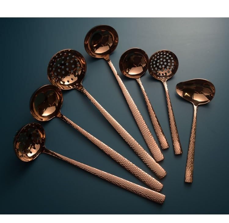 Ensemble de 8 couverts en acier inoxydable durable or rose martelé - 7