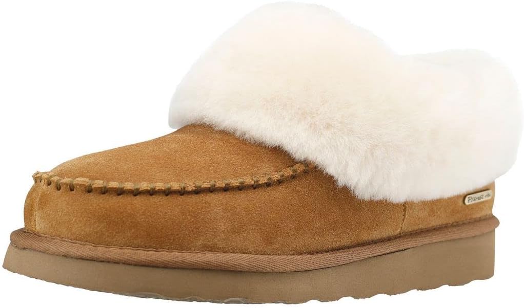 PAMIR Women's Moccasin House Shoes -Genuine Suede, Sheepskin Trim, Memory Foam, Indoor/Outdoor Slipper Boots