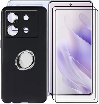 Black Case for Infinix Zero 30 5G 6.78" with 2 X Screen Protector + 360 Magnetic Ring Holder, Slim Shockproof Protective Cover Soft Silicone Phone Case for Infinix Zero 30 5G