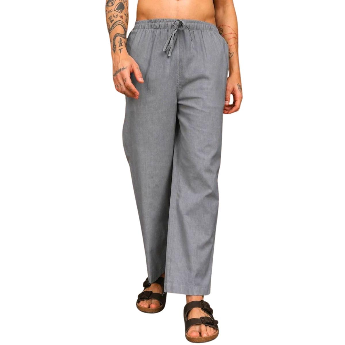 Men's Grey Linen Trouser | Cotton Blend Comfortable Pants | Size M-image-18