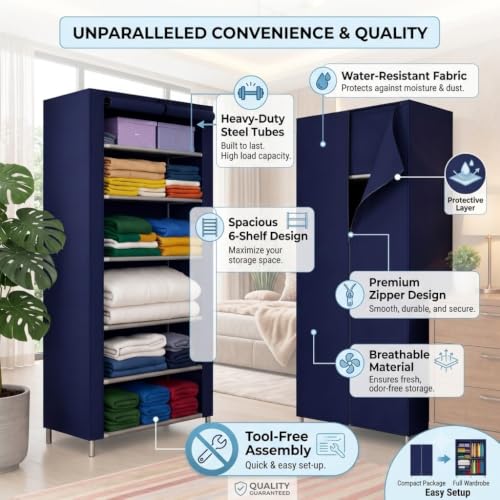 Image of Ulif Multipurpose ๐๐ผ๐น๐น๐ฎ๐ฝ๐๐ถ๐ฏ๐น๐ฒ ๐ช๐ฎ๐ฟ๐ฑ๐ฟ๐ผ๐ฏ๐ฒ Cabinet | ๐๐ผ๐น๐ฑ๐ฎ๐ฏ๐น๐ฒFabric Organizer with ๐ฒ ๐ฆ๐ต๐ฒ๐น๐๐ฒ๐ | Portable Clothes ๐ฆ๐๐ผ๐ฟ๐ฎ๐ด๐ฒ ๐ฅ๐ฎ๐ฐ๐ธ for Bedroom (BLUE)