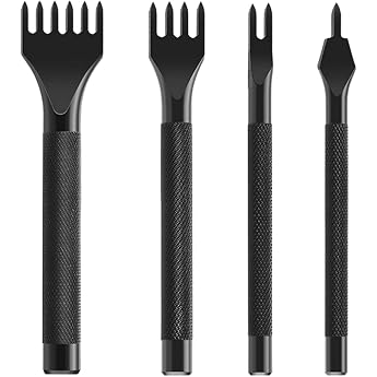 Leather Hole Punch Tool Leather Chisel Lacing Stitching Kit 1/2/4/6 Prong Punching Sewing Tool for Leatherwork 5 mm Pack of 4