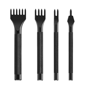 Leather Craft Tool 1/2/4/6 Prong DIY Lacing Stitching Punches Hole, Leather Craft Kits 5mm, Black