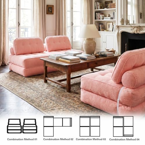 NESLAKO Folding Sofa Bed, Flannel Futon Couch Bed with Pillow and Blanket, Convertible Sleeper Chair for Living Room Bedroom (Two Pink) — view 4