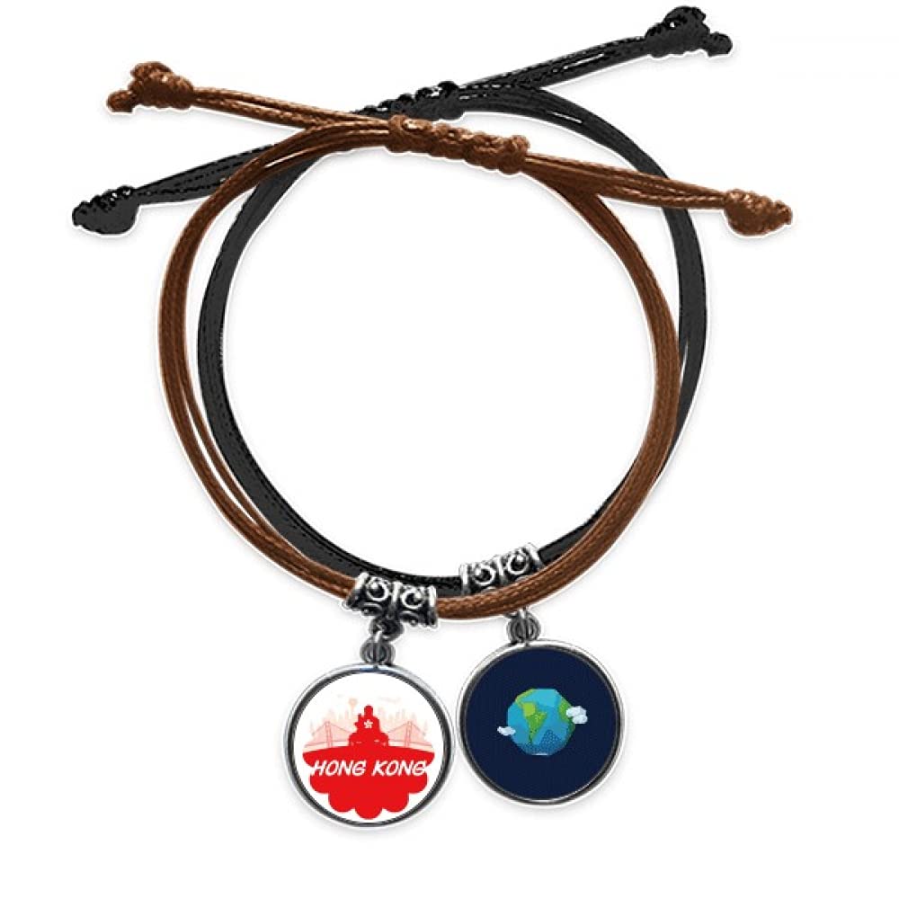 Pulsera de cuerda mano cadena cuero roja silueta Hong Kong China ajustable 3