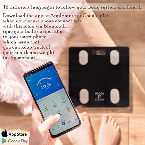 Smart Scale, Wireless Digital Bathroom Scale For Body Weight, Bluetooth Body Composition Analyzer, Body Fat Scale With Smartphone App, Bluetooth Scale By Moss & Stone #TOP2