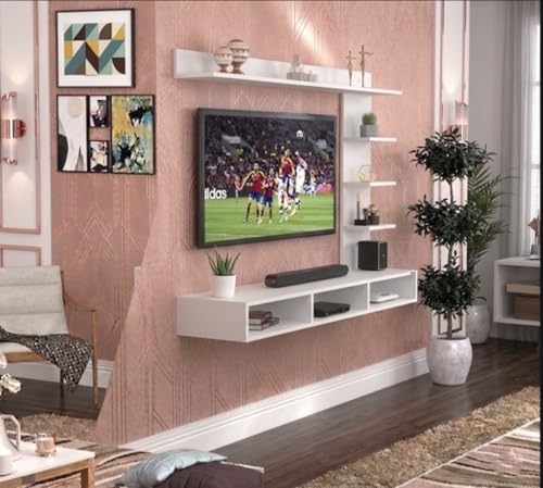 Image of C Style 48 Inches Broad Based Wall Mounted Tv Cabinet Shelf for Living Room, Bedroom, Kids Room, Lounge (Frosty White)