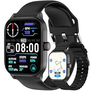 Smart Watch with Built-in GPS and Offline Maps, 1.96" HD Display, Answer/Make Calls, 100+ Sport Modes, Heart Rate/Sleep/SpO2 Monitor, Fitness Activity Tracker for Android and iPhone (Black, 1.96")