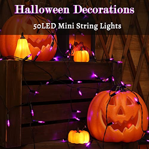 Lusharbor Halloween Lights, 50 Led Mini Halloween Decor String Lights Battery Operated With 8 Modes, 16Ft Waterproof Fairy Lights For Halloween Indoor Outdoor Garden Patio Party (Purple) 2Pack #TOP6