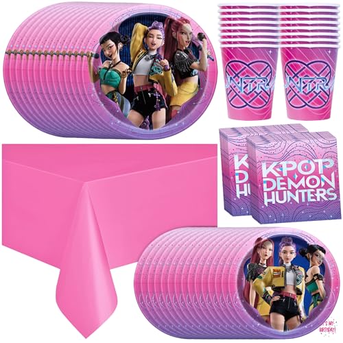 KPop Demon Hunters Birthday Decorations | KPop Demon Hunters Plates and Napkins, Cups, Tablecloth | Officially Licensed