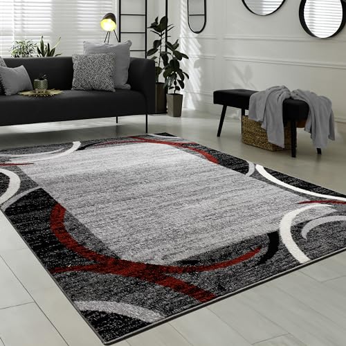 Paco Home Tapis de Salon Moderne avec Bordure Tapis De Marque Moucheté Gris Noir Rouge, Dimension:120x170 cm